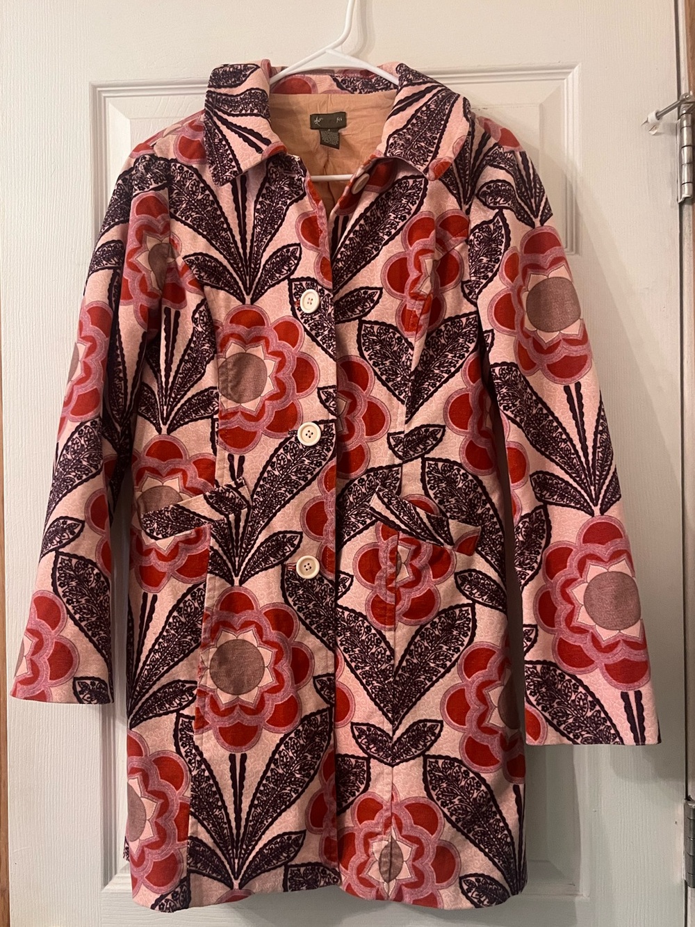 Anthropologie FEI Floral Pink & Red Patterned Coat